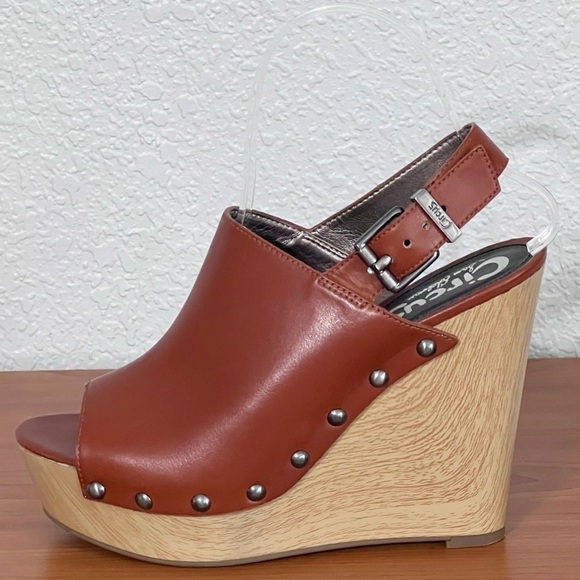 Circus Sam Edelman Wedge Peep toe Sandal Brown SZ 7.5 - Picture 9 of 13